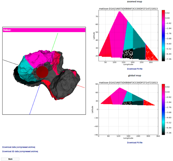 Figure 2: Example of web visualization of data from comet 67P Churyumov-Gerasimenko